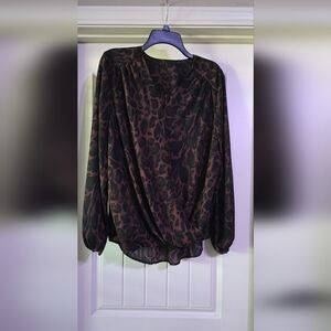Black and Brown Cuffed Sleeve Tie Front Blouse